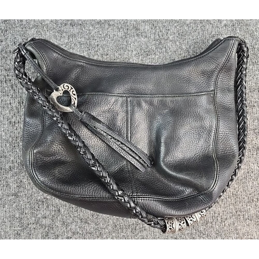 BRIGHTON Black Leather Shoulder Bag Hobo Handbag Purse Tote E645091 Heart Tassle